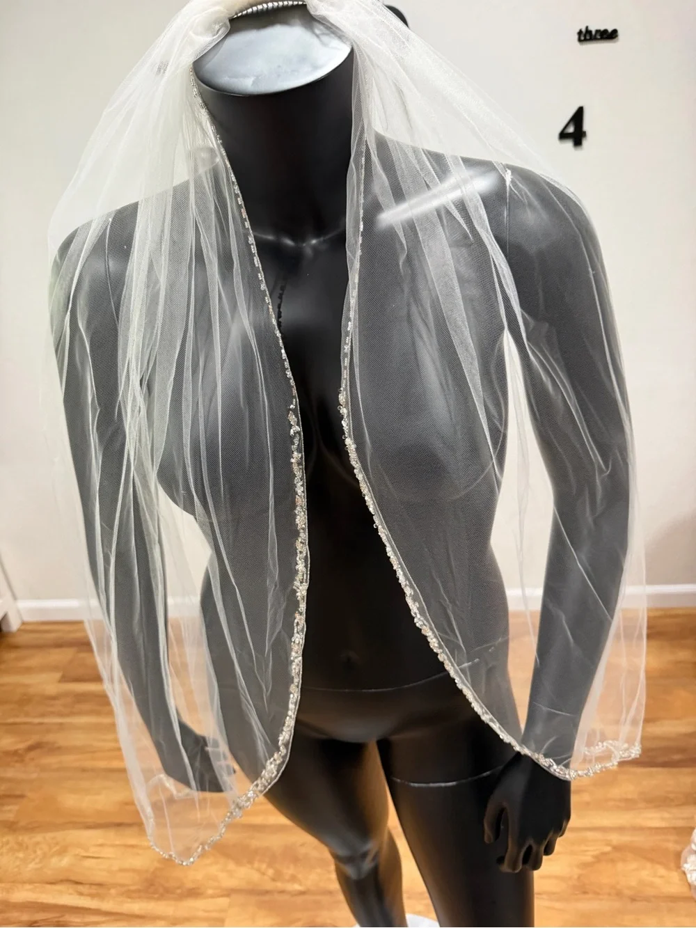 Ivory Beaded Crystal Edge Bridal Wedding Veil